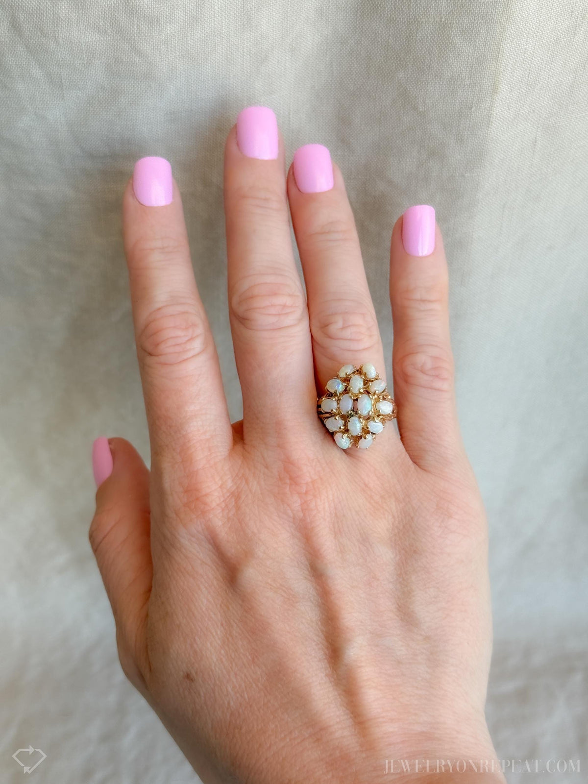 Vintage Opal Ring, 14k Gold, Cluster Statement Ring, 1970s Gemstone Jewelry
