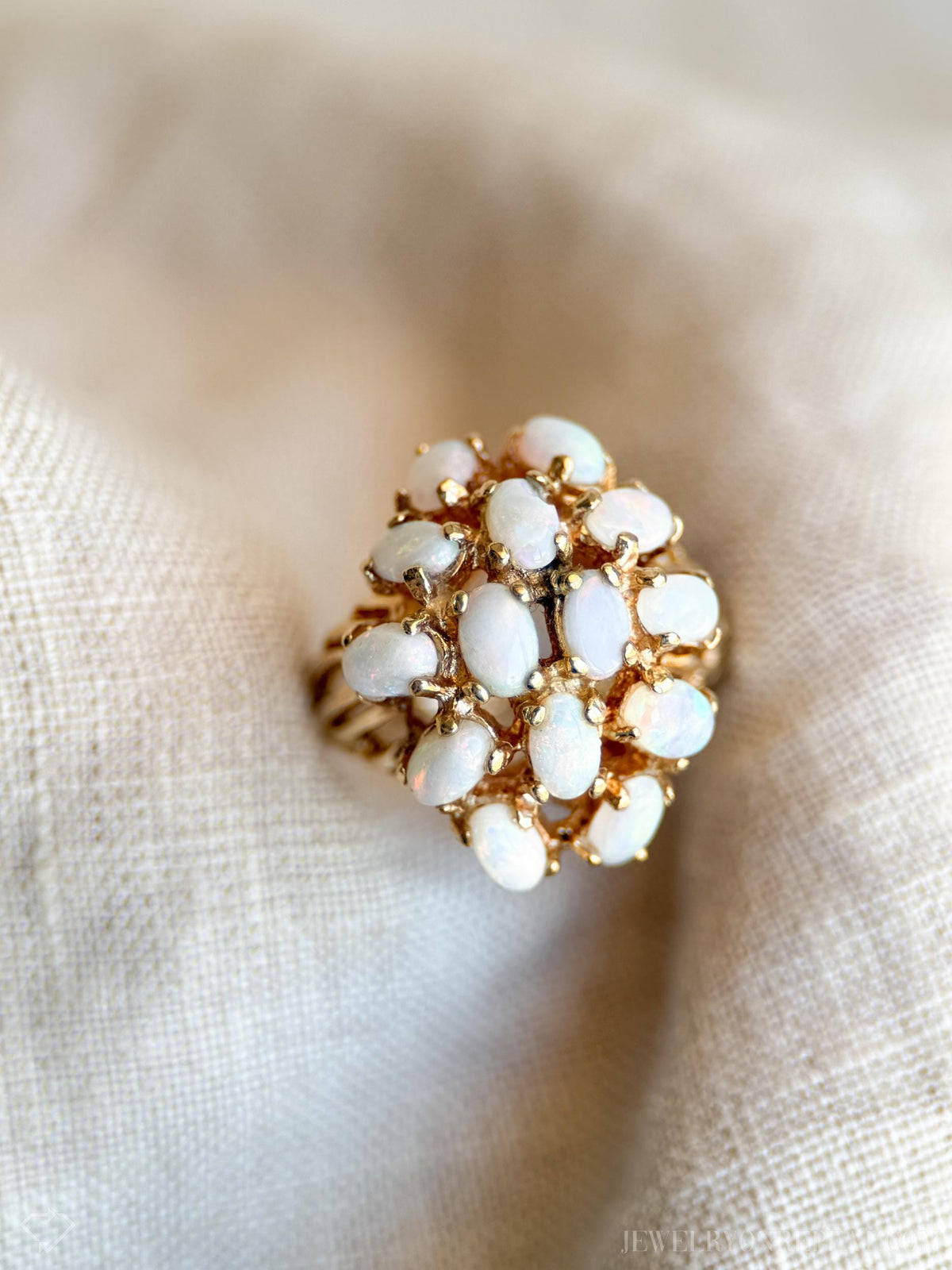 Vintage Opal Ring, 14k Gold, Cluster Statement Ring, 1970s Gemstone Jewelry
