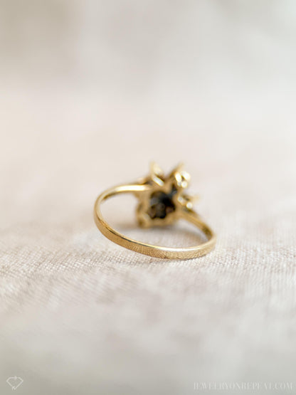 Vintage Opal Flower Ring, 14k Gold, Marquise 1970s Floral Cluster Statement Ring, Gemstone Jewelry