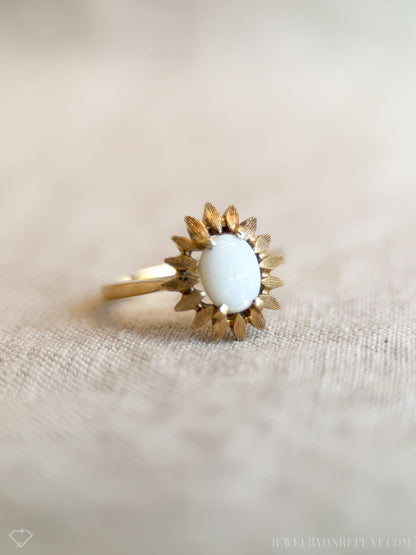 Vintage Opal Ring, 14k Gold, Flower Statement Ring, 1970s Floral Jewelry