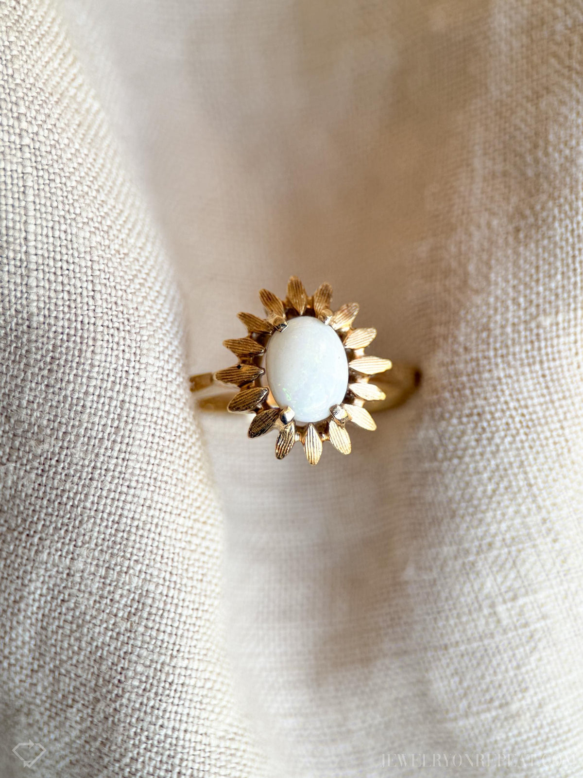 Vintage Opal Ring, 14k Gold, Flower Statement Ring, 1970s Floral Jewelry