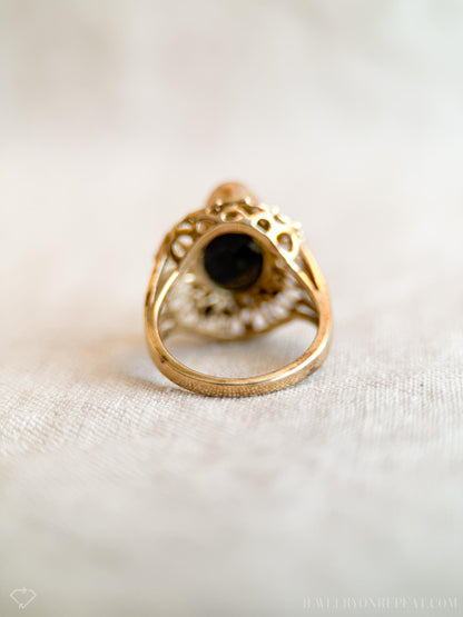 Vintage 1970s Boulder Opal Filigree Ring in 14k Gold