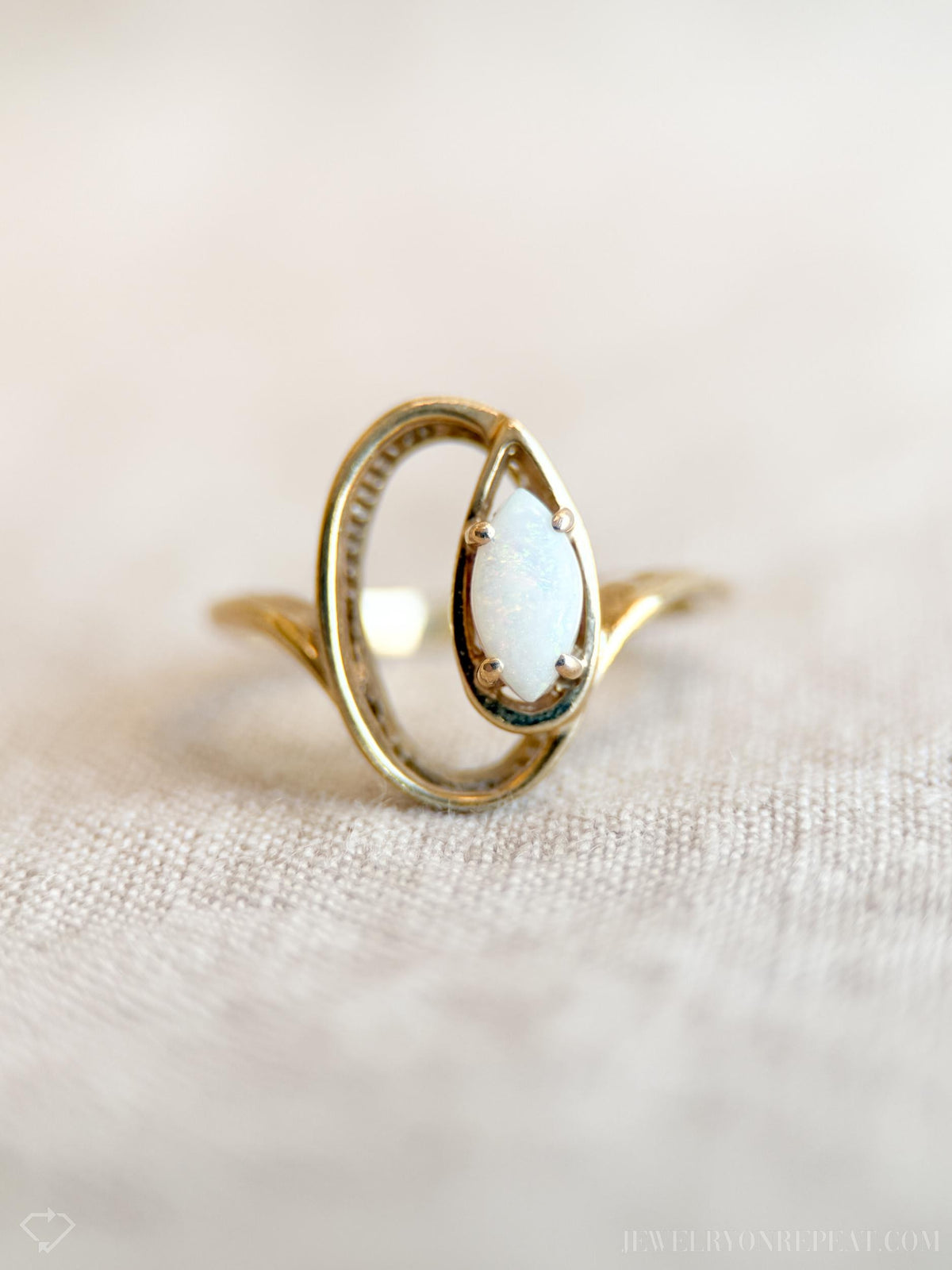 Vintage Opal Ring, 10k Gold, Marquise Ellipse Statement Ring, Unique Gemstone Jewelry