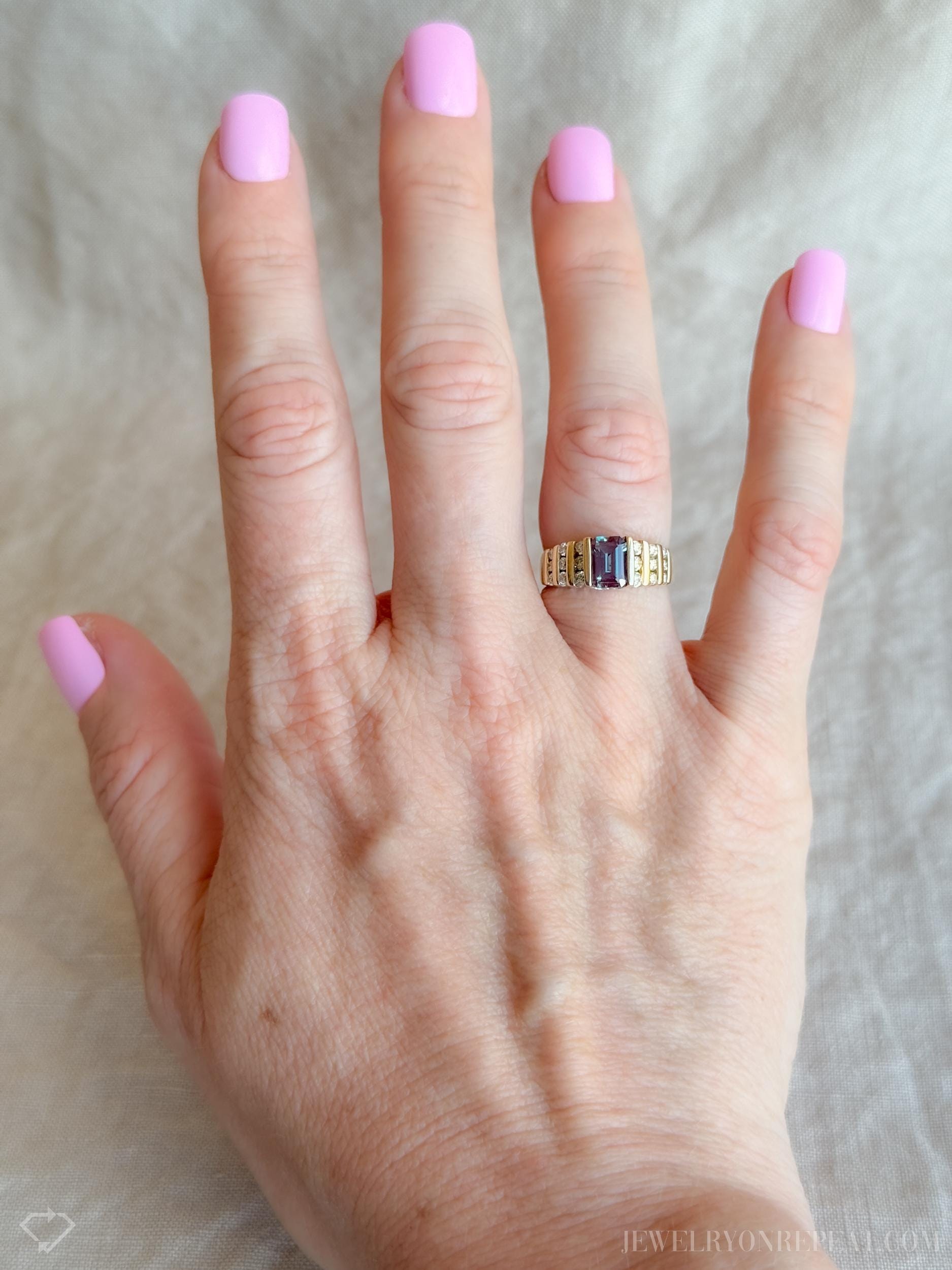 Vintage Alexandrite and Diamond Channel Set Ring in 14k Gold, Antique Jewelry from the 1990s - Timeless, Sustainable, @JewelryOnRepeat