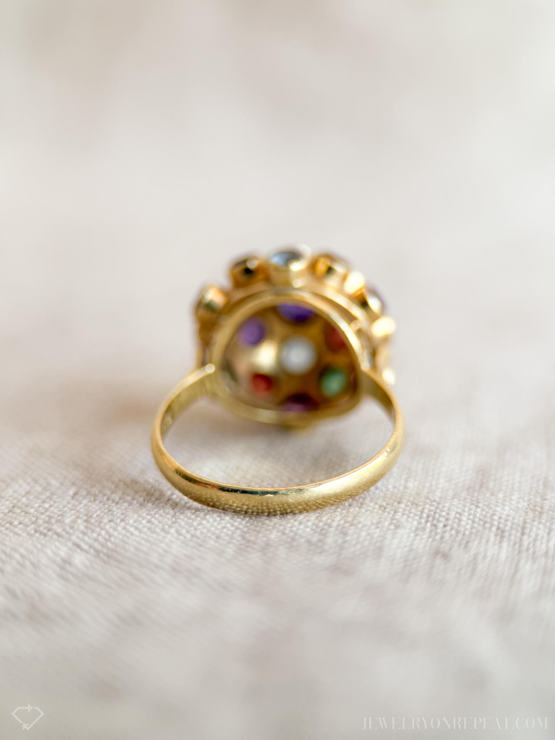 Vintage Rainbow Gemstone Disco Ball Statement Ring in 18k Gold, Antique Jewelry from the 1970s - Timeless, Sustainable, @JewelryOnRepeat