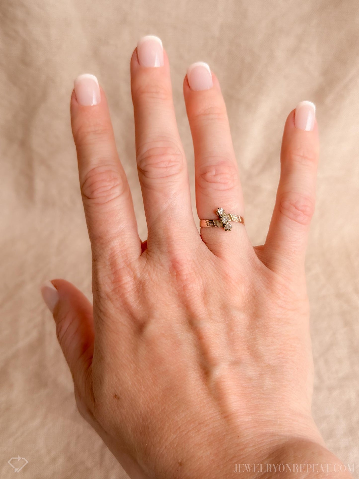 Vintage Rose Cut Diamond Three Stone Engagement Ring in 10k Gold, Antique Jewelry from the 1890s - Timeless, Sustainable, @JewelryOnRepeat