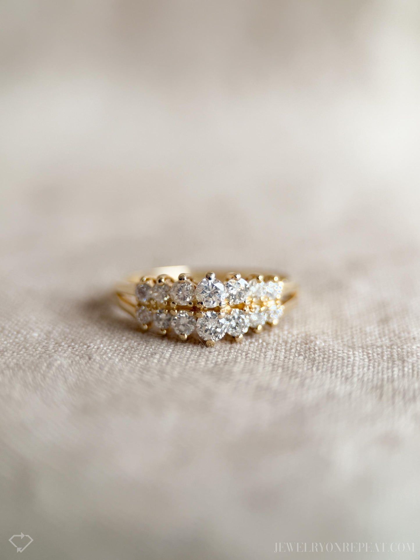 Vintage Diamond Pyramid Set Anniversary Band in 14k Gold, Retro Jewelry from the 1990s - Timeless, Sustainable, @JewelryOnRepeat