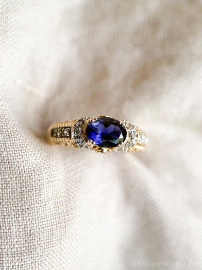 Vintage Blue Amethyst Engagement Ring, Oval Cut, 14k Gold, Elegant Alternative Bridal Ring