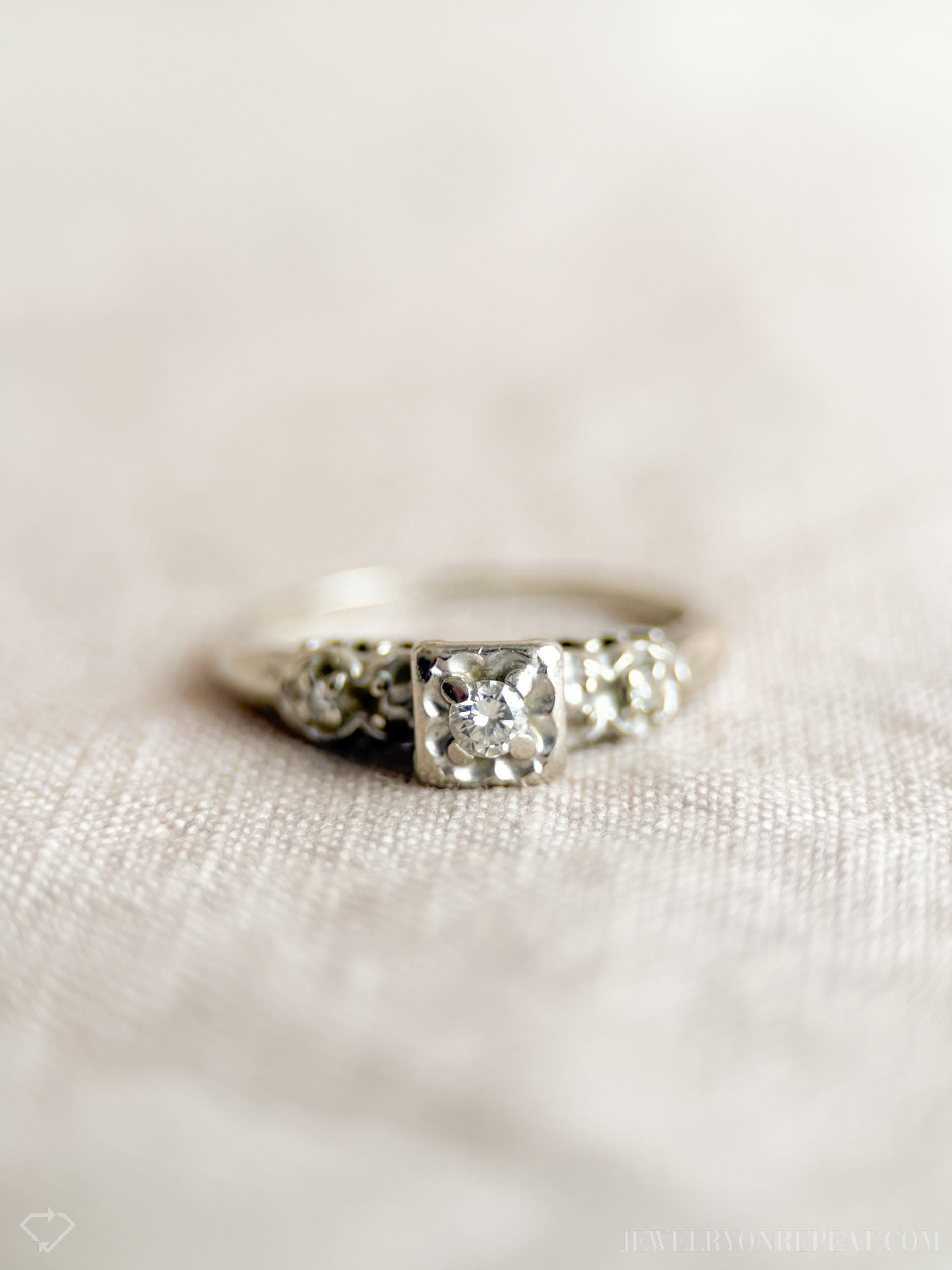 Vintage Art Deco Diamond Ring in 14k White Gold, Antique Jewelry from the 1950s - Timeless, Sustainable, @JewelryOnRepeat