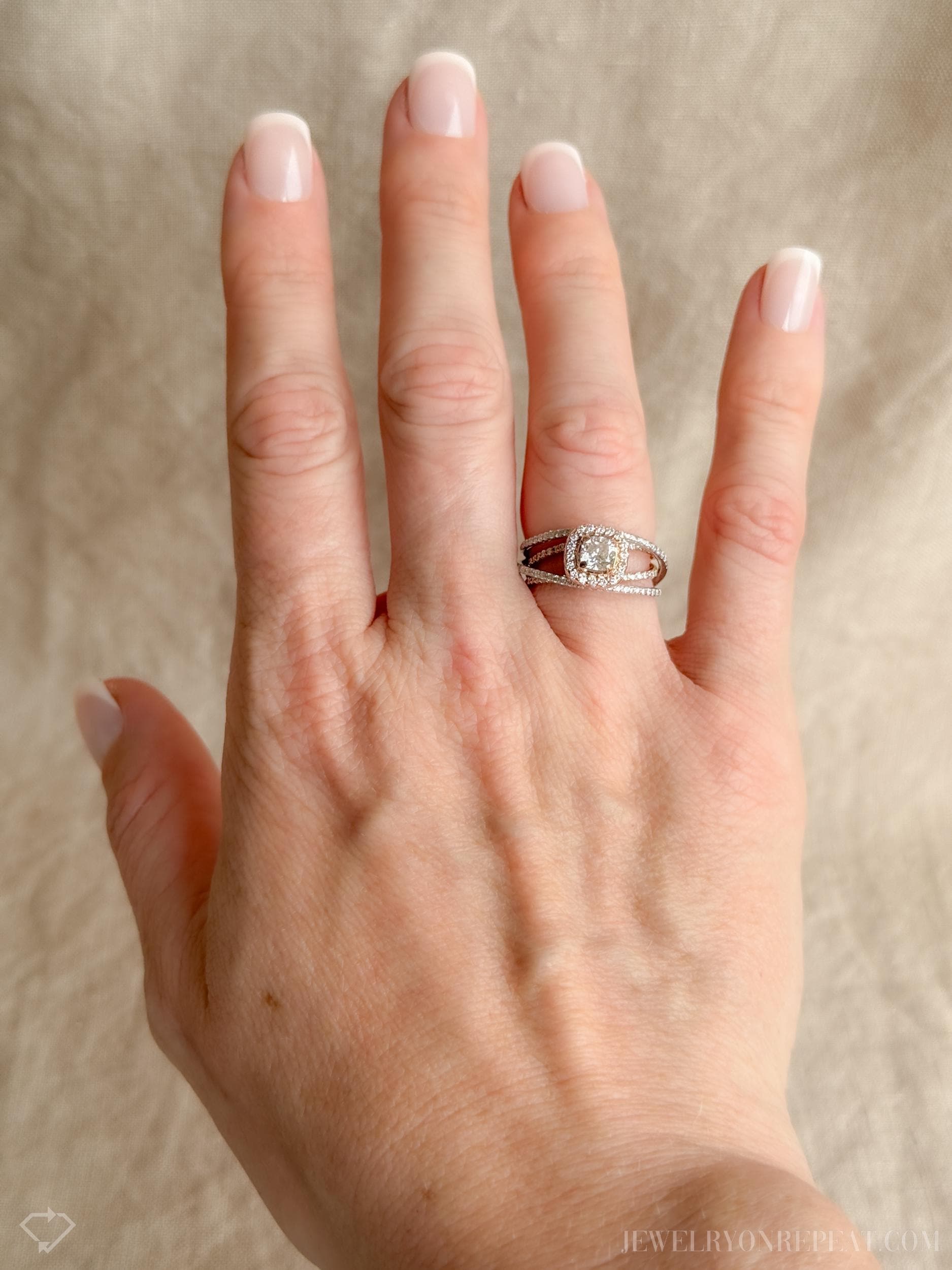 Vintage Diamond Halo Engagement Ring in 14k Rose and White Gold, Retro Jewelry from the 1990s - Timeless, Sustainable, @JewelryOnRepeat