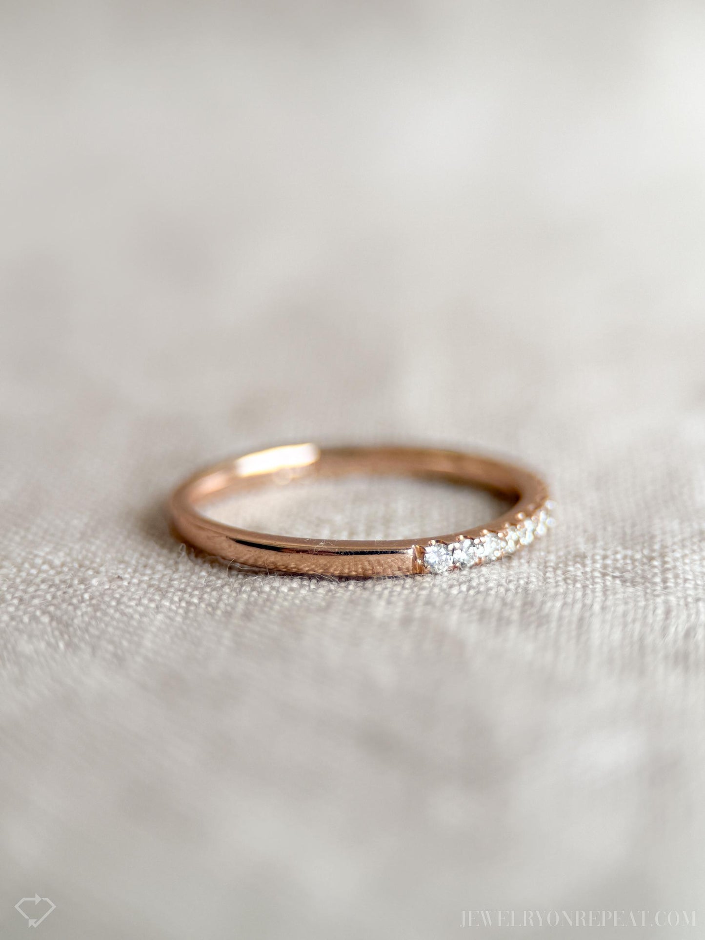 Vintage Diamond Wedding Band, 14k Rose Gold, Prong Set Minimalist Ring, Stacking Band