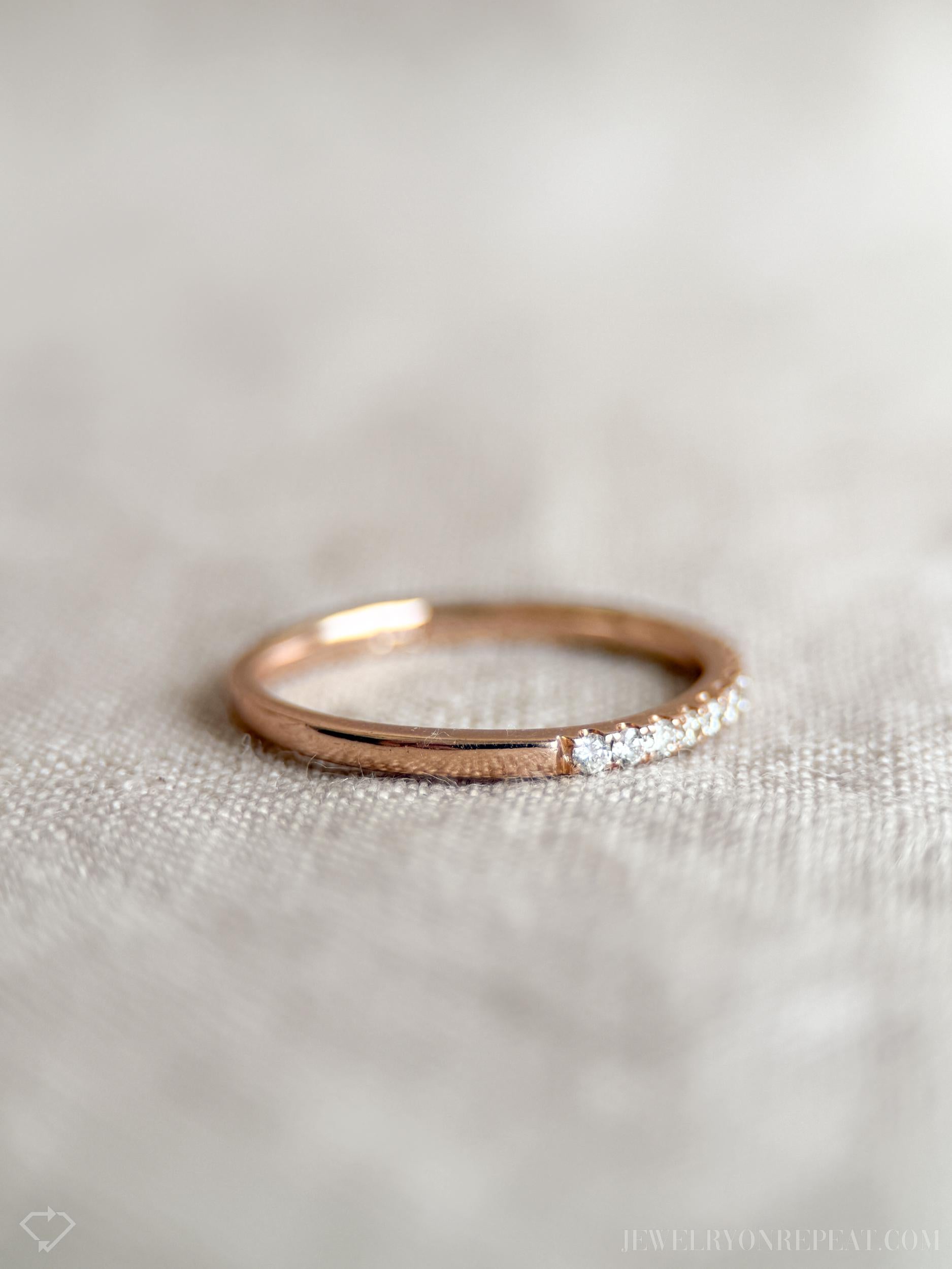 Vintage Diamond Wedding Band, 14k Rose Gold, Prong Set Minimalist Ring, Stacking Band