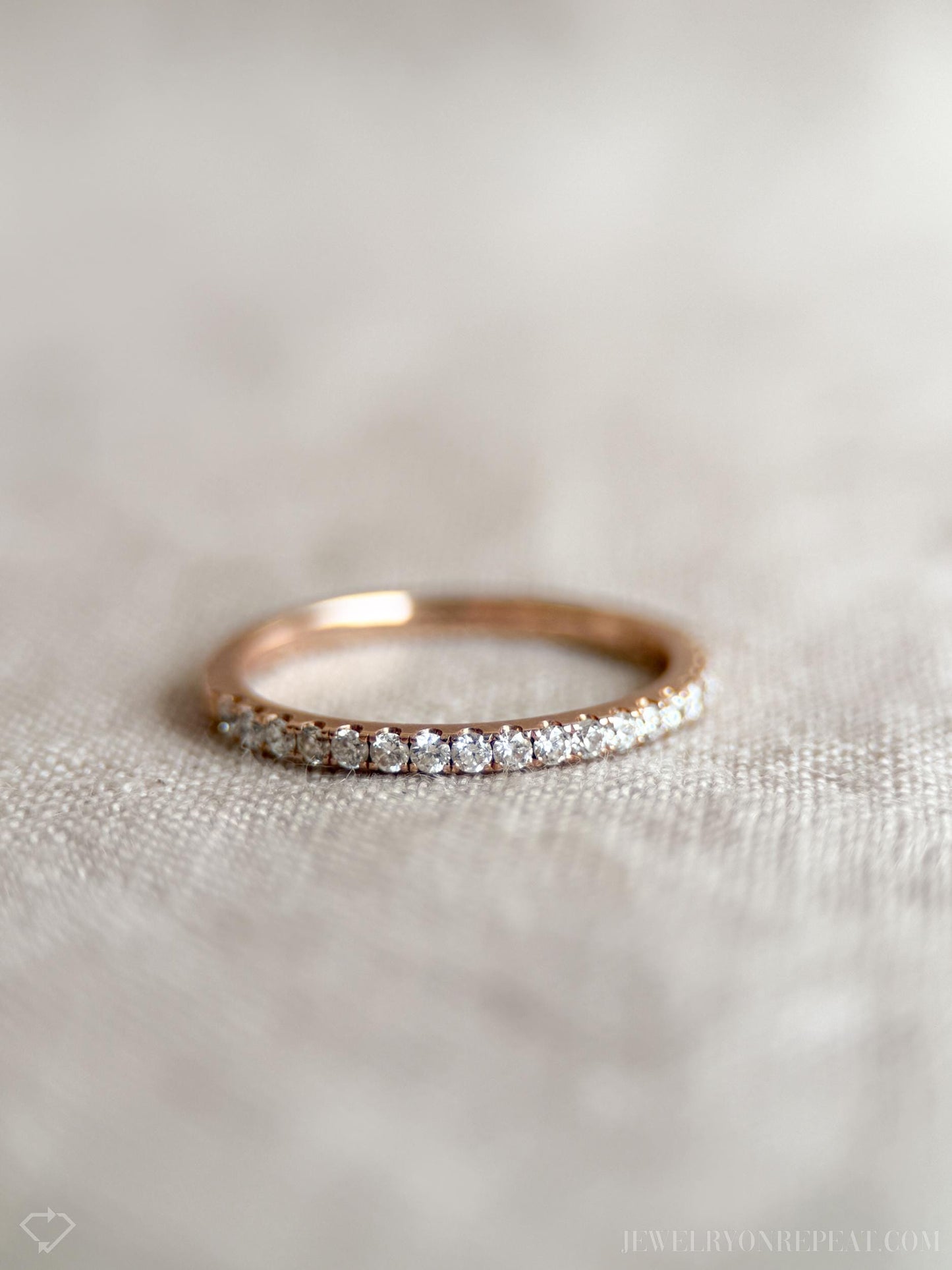 Vintage Diamond Wedding Band, 14k Rose Gold, Prong Set Minimalist Ring, Stacking Band
