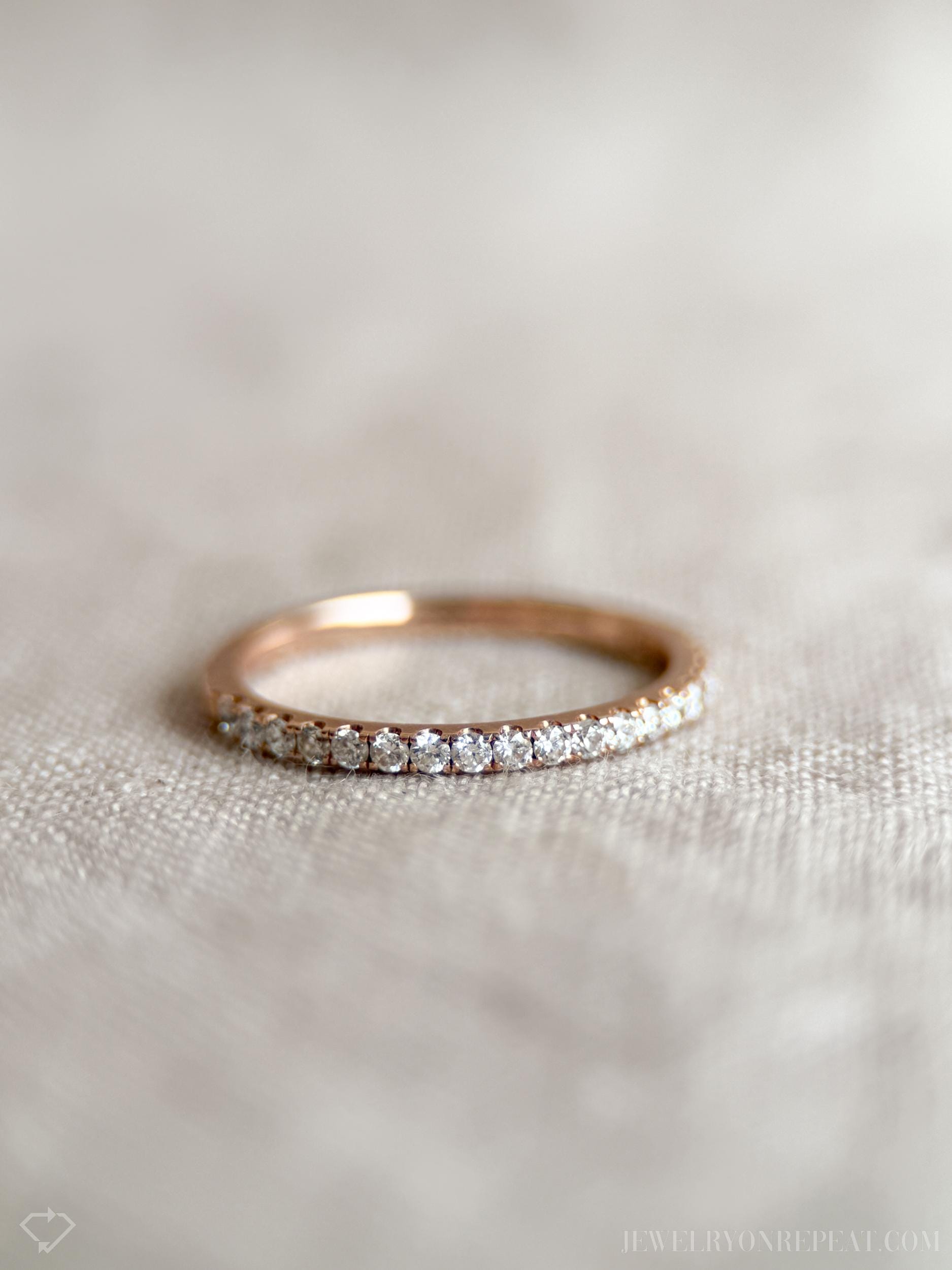 Vintage Diamond Wedding Band, 14k Rose Gold, Prong Set Minimalist Ring, Stacking Band