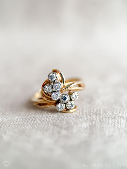 Vintage 1990s Diamond Engagement Ring, 14k Gold Cluster Style Ring, Unique Bridal Jewelry