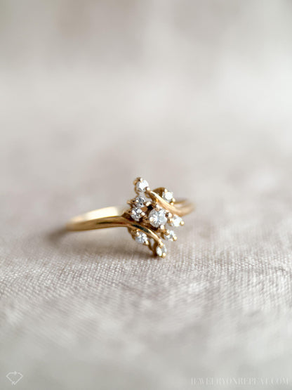Vintage 1970s Diamond Engagement Ring, 14k Gold, Cluster Style Wedding Ring • One-of-a-kind Jewelry