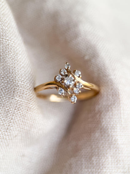Vintage 1970s Diamond Engagement Ring, 14k Gold, Cluster Style Wedding Ring • One-of-a-kind Jewelry