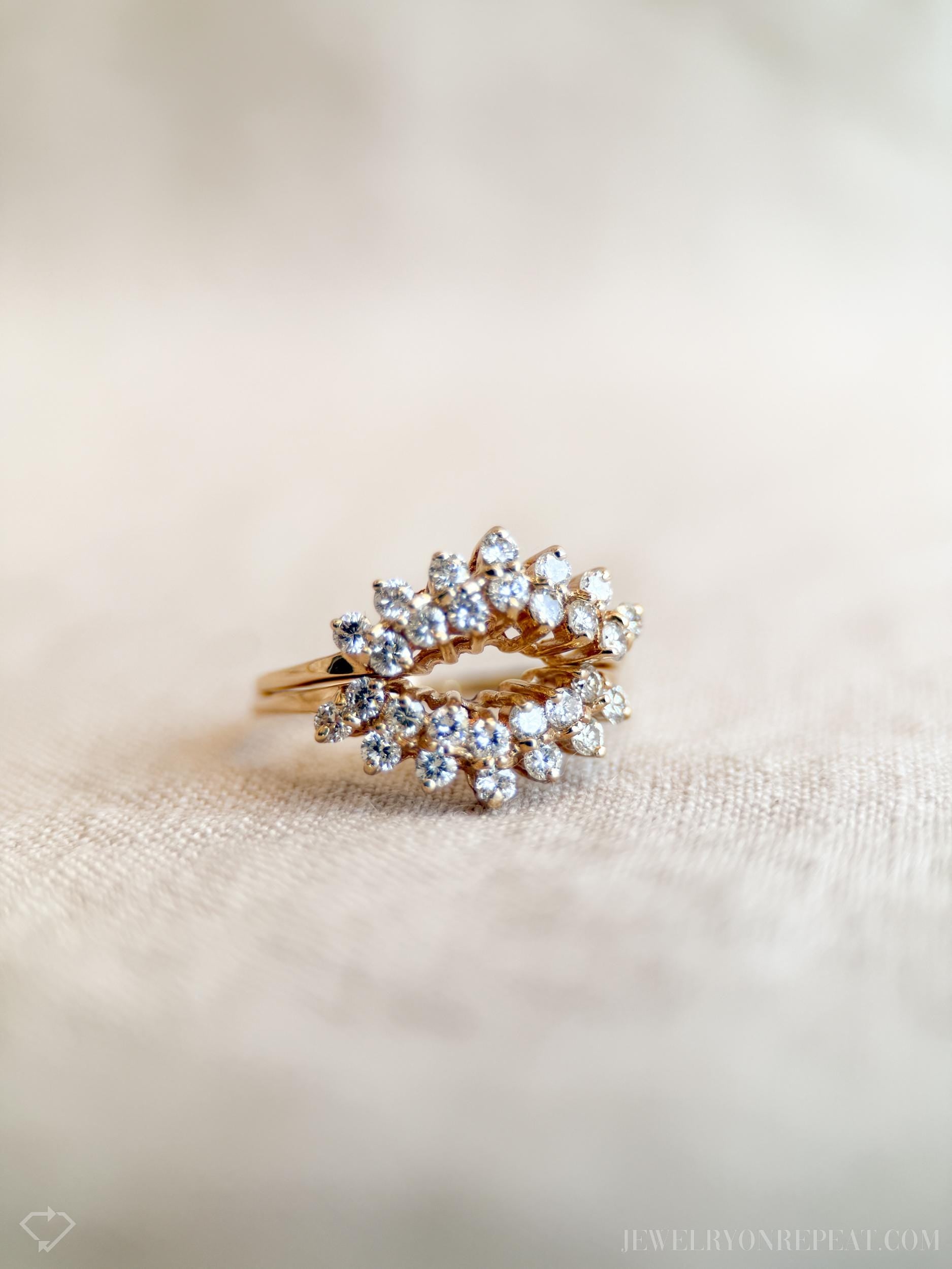 Vintage 1990s Diamond Wedding Ring Guard Set, 14k Gold