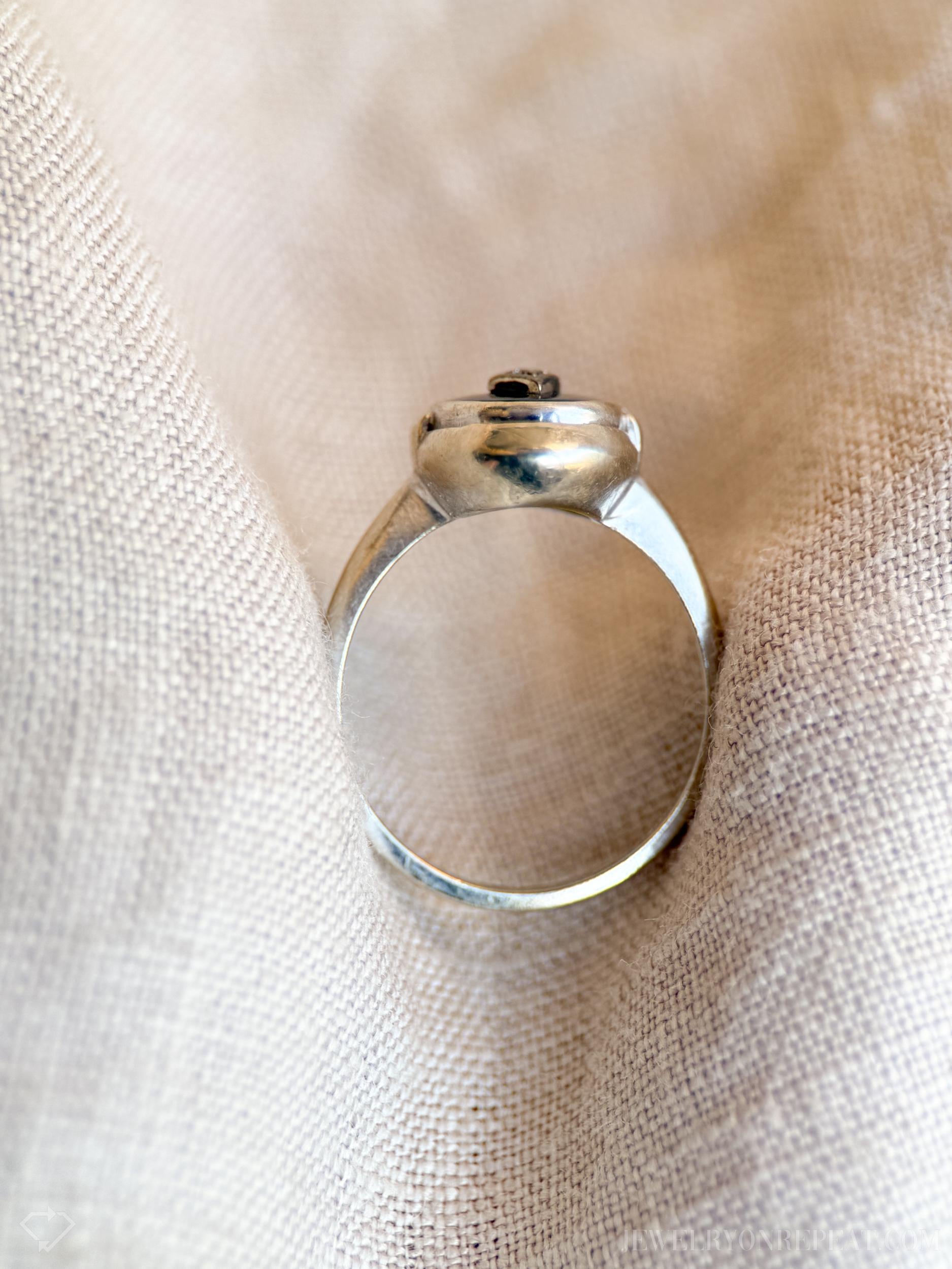 Vintage Onyx and Diamond Ring in 14k White Gold, Antique Jewelry from the 1940s - Timeless, Sustainable, @JewelryOnRepeat