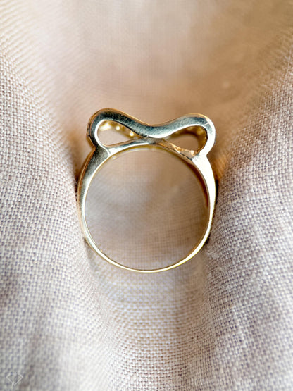 Vintage Yellow Diamond Statement Band, 14k Gold, Pave Ribbon Wave Ring