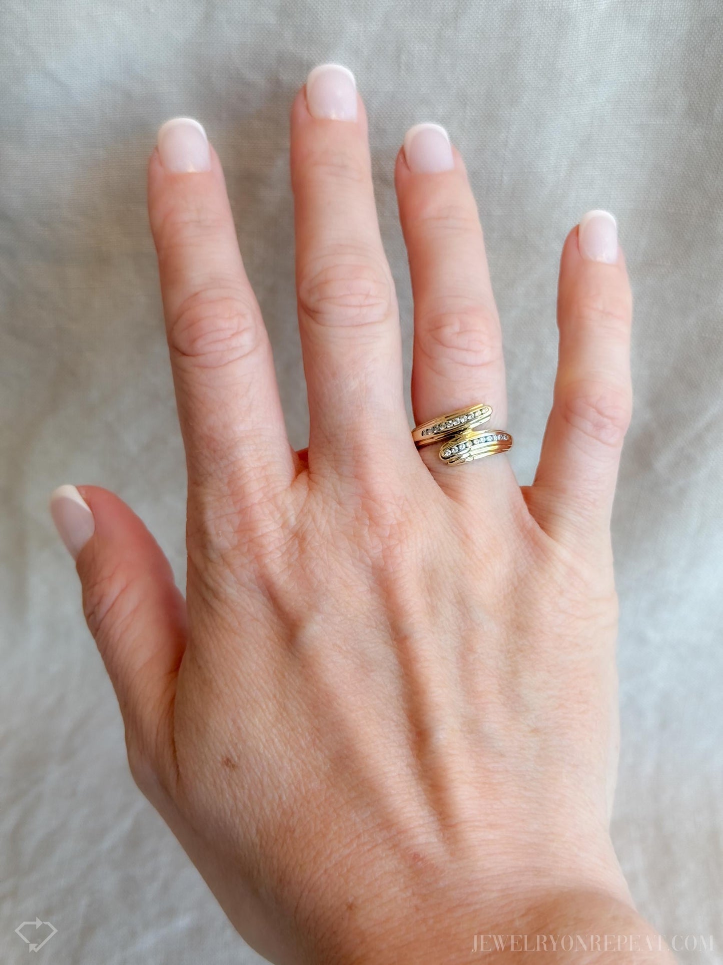 Vintage Diamond Wedding Band, 14k Gold, Anniversary Ring, Channel Set Bypass Band