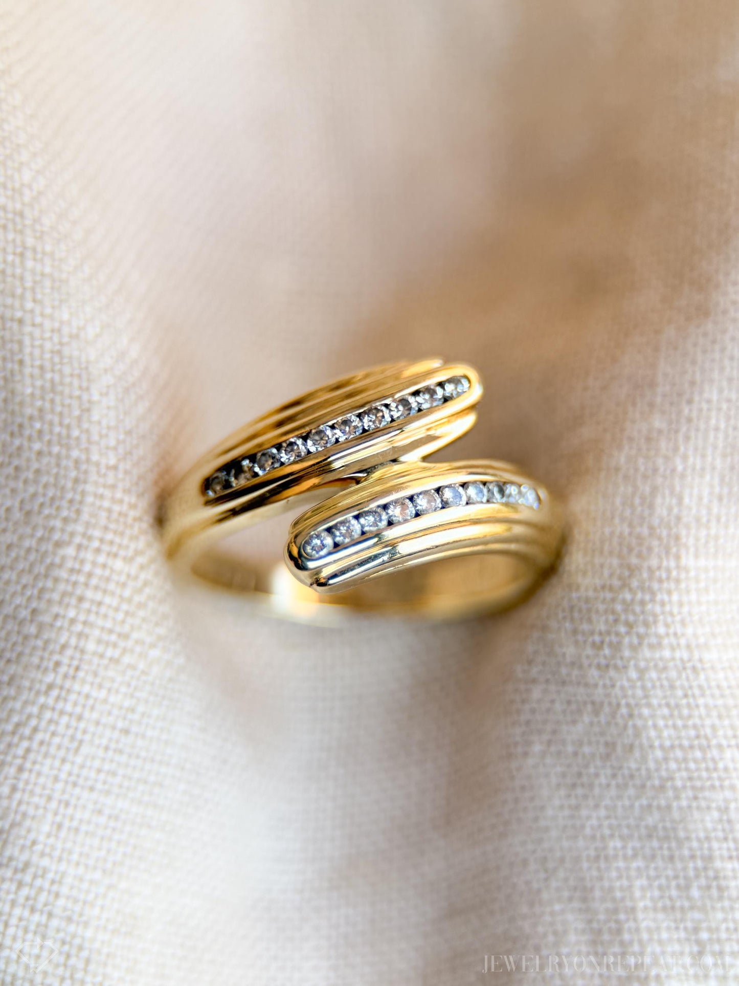 Vintage Diamond Wedding Band, 14k Gold, Anniversary Ring, Channel Set Bypass Band