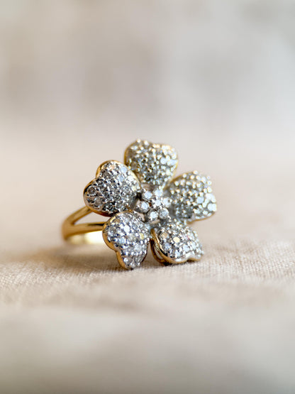 Vintage 1990s Diamond Flower Cluster Ring, 14k Gold