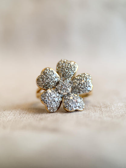 Vintage 1990s Diamond Flower Cluster Ring, 14k Gold
