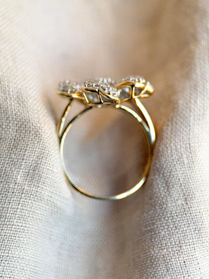 Vintage 1990s Diamond Flower Cluster Ring, 14k Gold