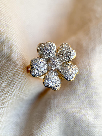 Vintage 1990s Diamond Flower Cluster Ring, 14k Gold