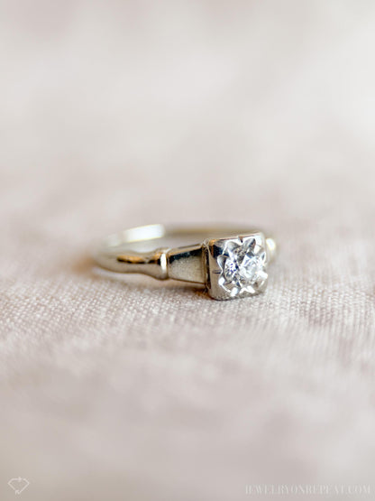 Antique 1920s Art Deco Diamond Engagement Ring, 14k White Gold
