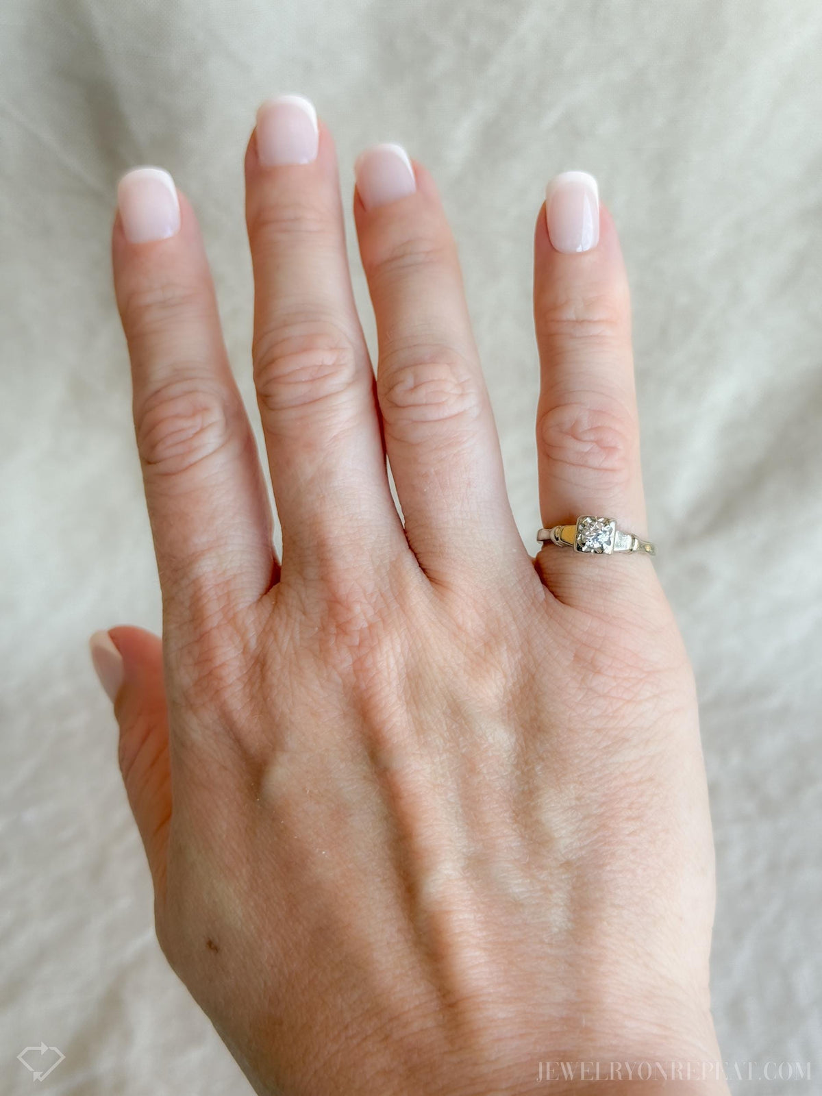 Antique 1920s Art Deco Diamond Engagement Ring, 14k White Gold