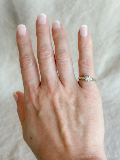 Antique 1920s Art Deco Diamond Engagement Ring, 14k White Gold