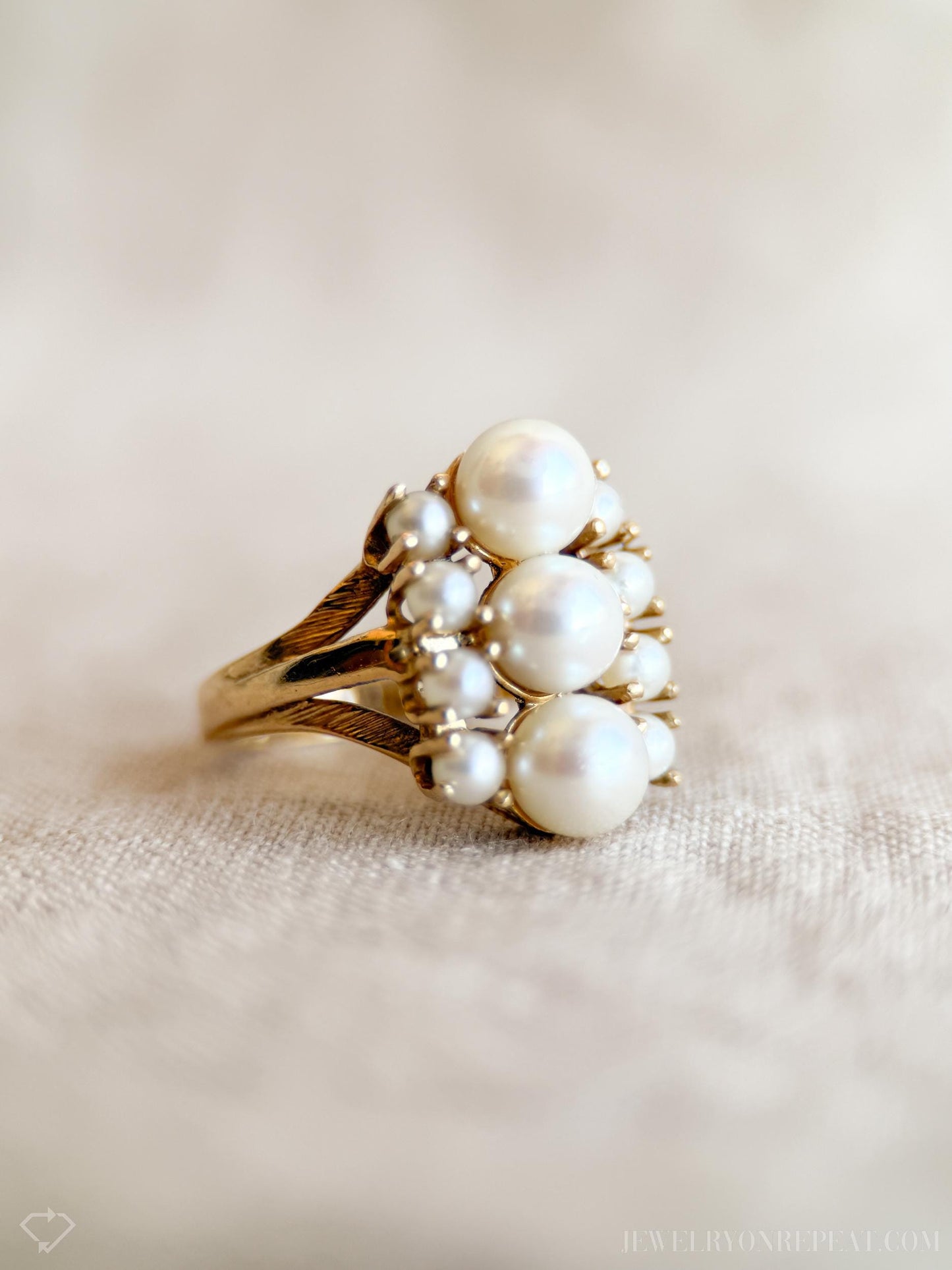 Vintage Pearl Ring, 14k Gold, 1970s Cluster Statement Ring, Elegant Gemstone Jewelry