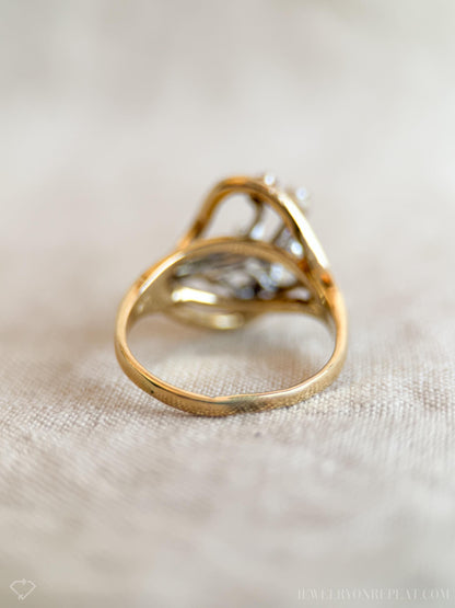 Vintage Diamond & Ruby Engagement Ring, Round Cut, 14k Gold, 1960s Cluster Bridal Ring