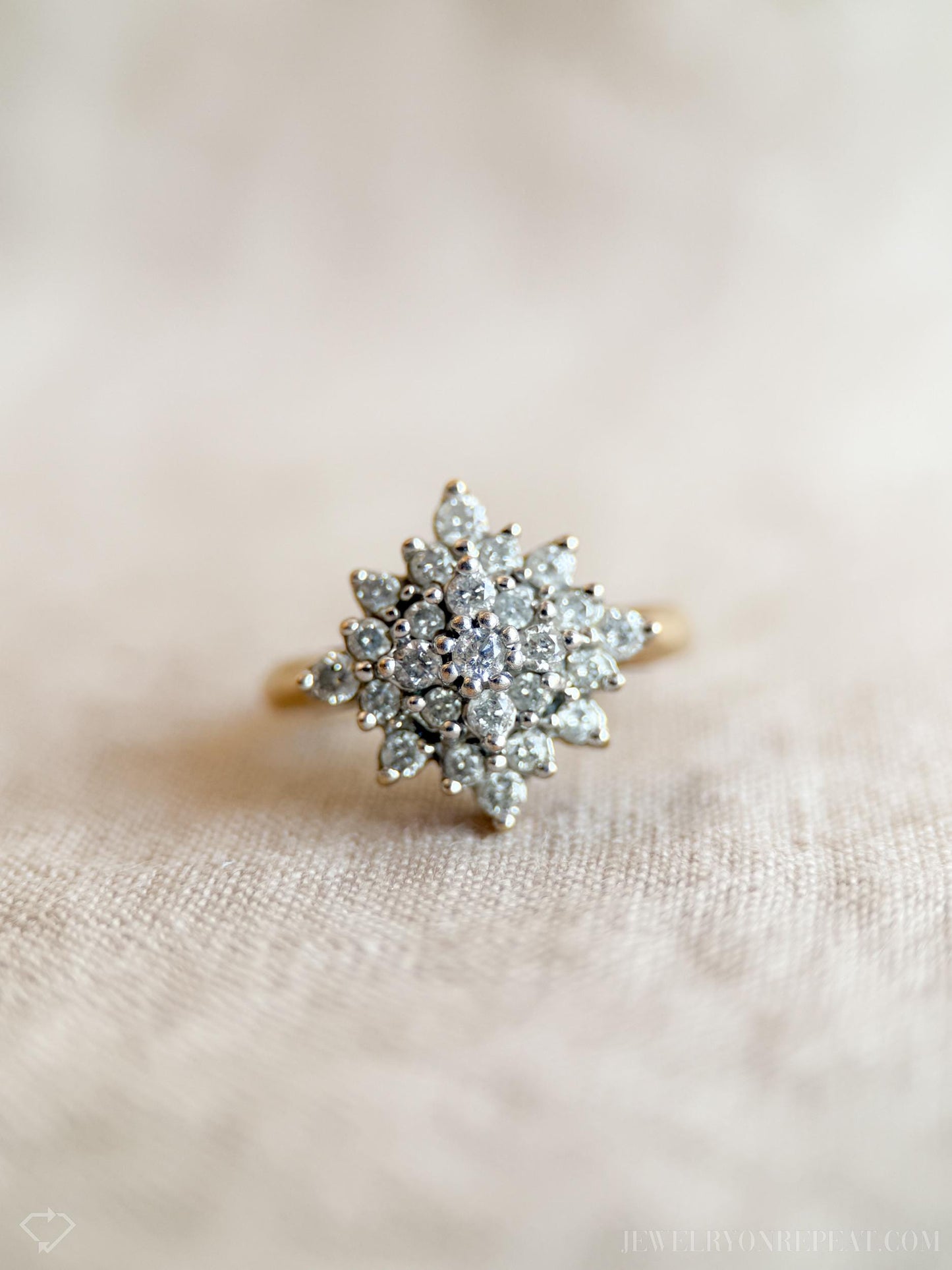Vintage Diamond Cluster Ring in 14k Gold, Vintage Jewelry from the 1990s - Timeless, Sustainable, @JewelryOnRepeat
