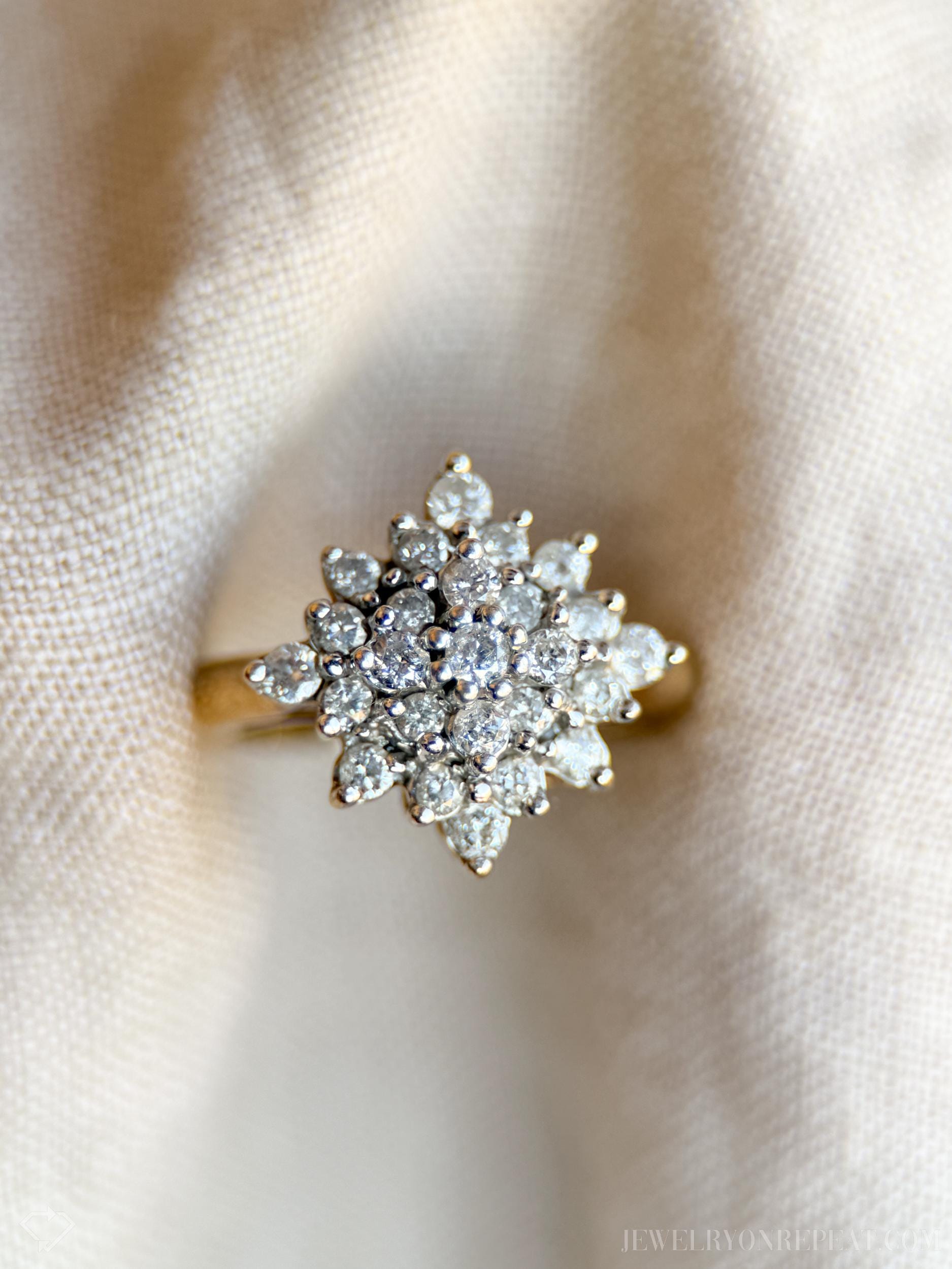 Vintage Diamond Cluster Ring in 14k Gold, Vintage Jewelry from the 1990s - Timeless, Sustainable, @JewelryOnRepeat