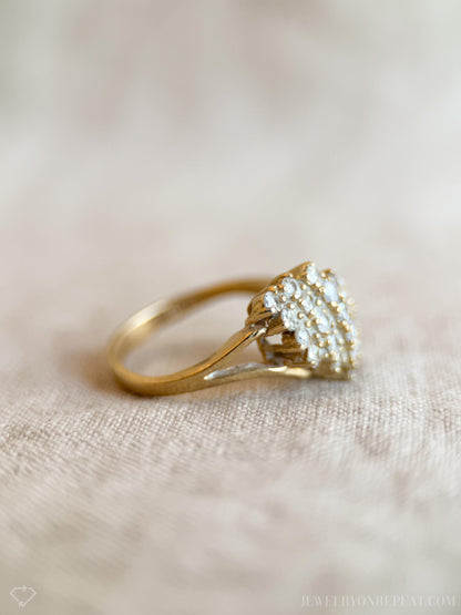 Vintage Diamond Engagement Ring, Round Cut, 14k Gold, 1970s Cluster Prong Set Design