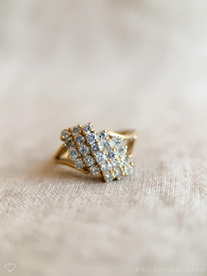 Vintage Diamond Engagement Ring, Round Cut, 14k Gold, 1970s Cluster Prong Set Design
