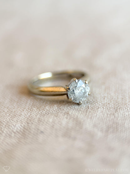 Vintage Diamond Engagement Ring, Round Cut, 14k White Gold, Classic Solitaire Bridal Ring