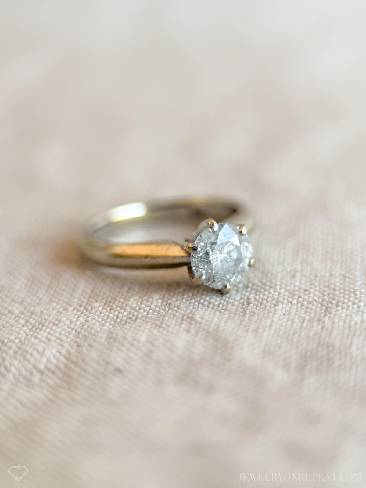 Vintage Diamond Engagement Ring, Round Cut, 14k White Gold, Classic Solitaire Bridal Ring