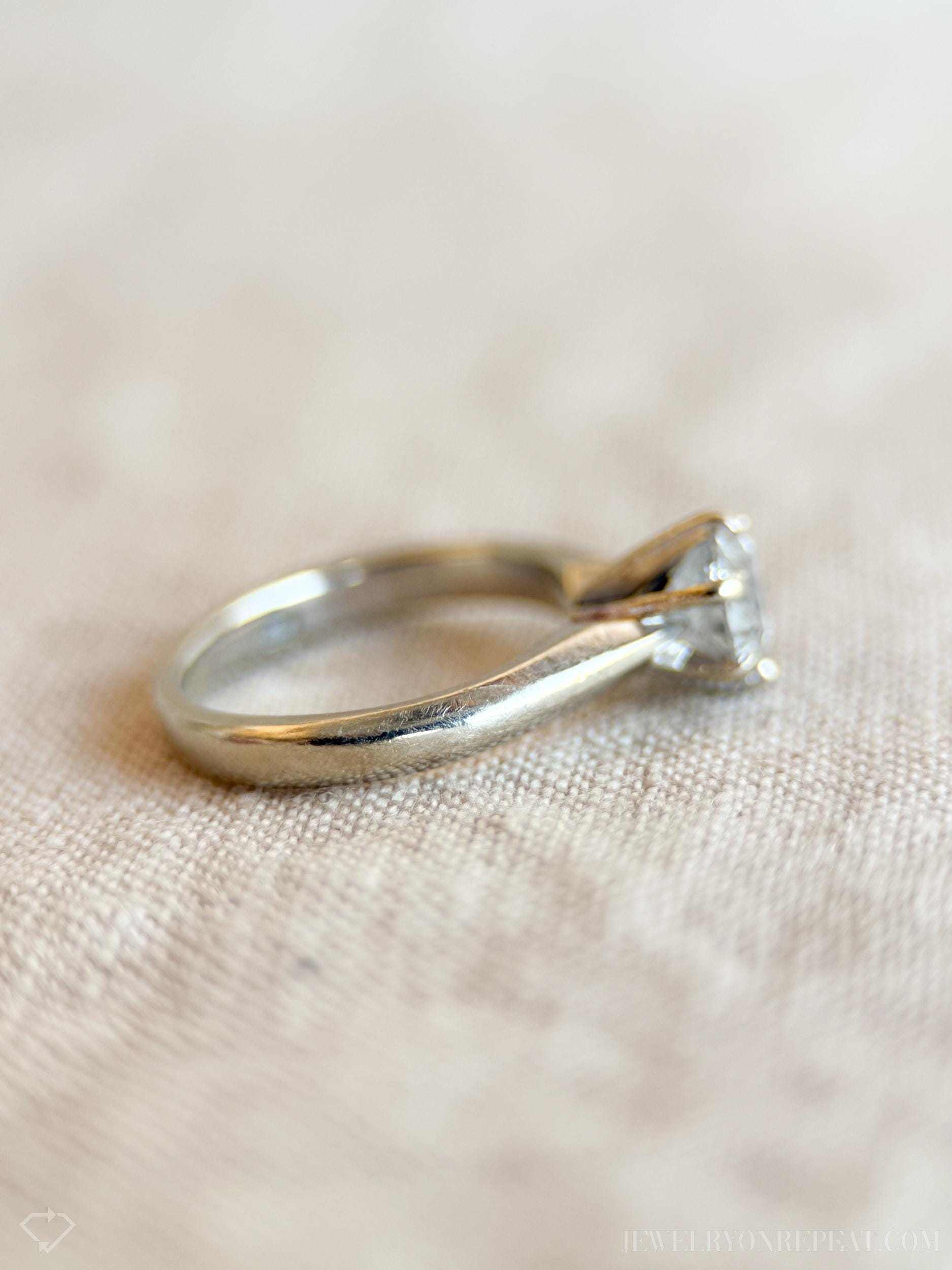 Vintage Diamond Engagement Ring, Round Cut, 14k White Gold, Classic Solitaire Bridal Ring