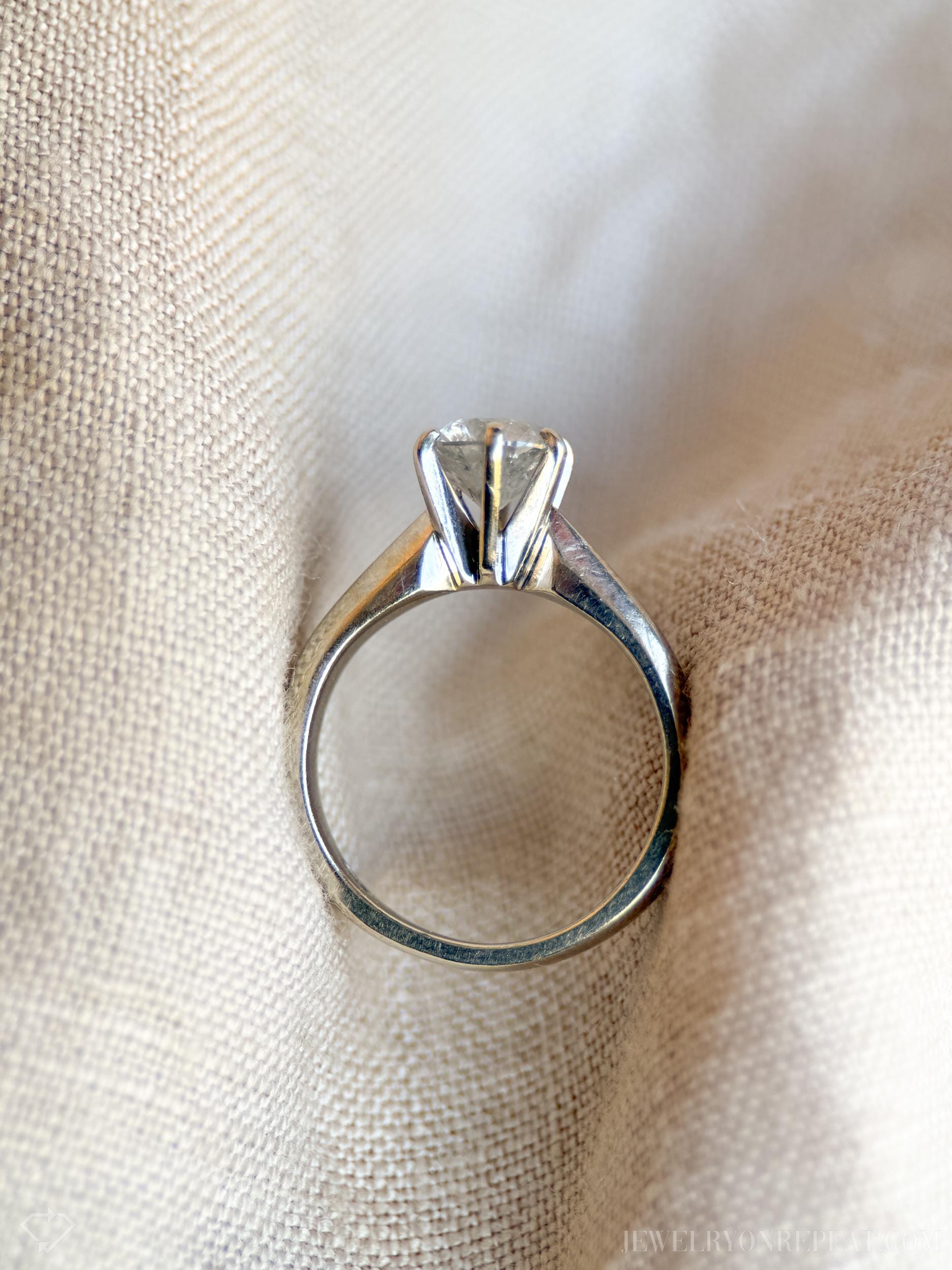Vintage Diamond Engagement Ring, Round Cut, 14k White Gold, Classic Solitaire Bridal Ring