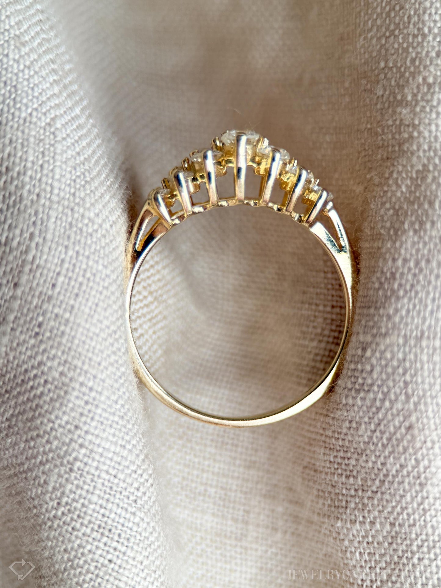 Vintage Diamond Wedding Band, 14k Gold, Round Cut Prong Set, Double Row Anniversary Ring