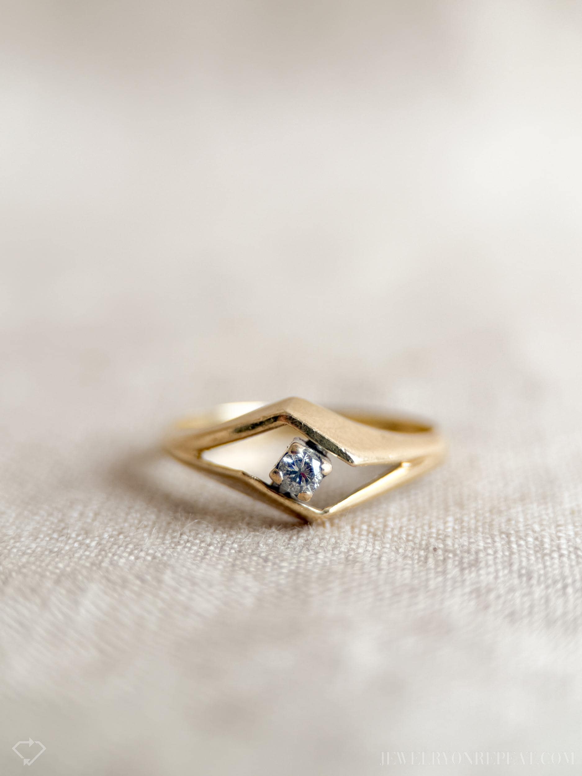 Vintage Diamond Art Deco Solitaire Engagement Ring in 14k Gold, Antique 1960s Jewelry - Timeless, Sustainable, @JewelryOnRepeat