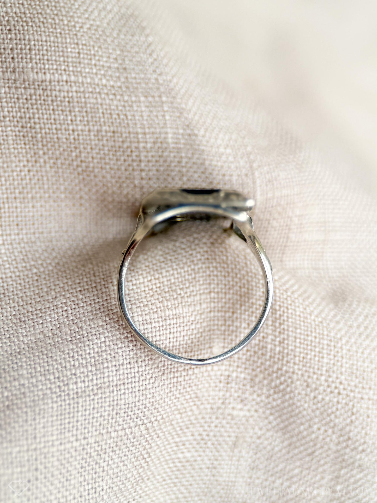 Vintage Onyx and Diamond Ring in 18k White Gold, Antique Jewelry from the 1940s - Timeless, Sustainable, @JewelryOnRepeat