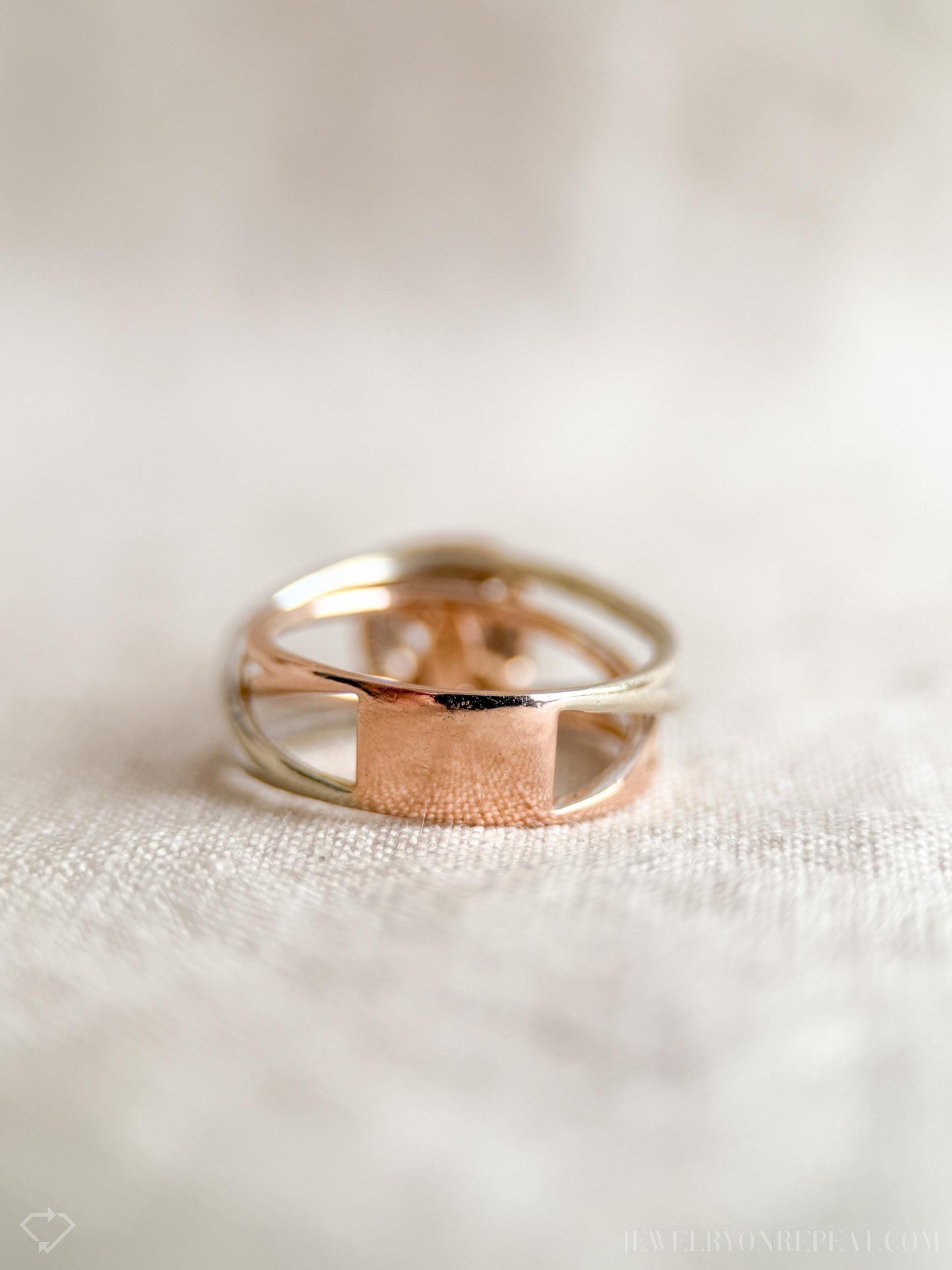 Vintage Diamond Engagement Ring, Cushion Cut, 14k White & Rose Gold, 2000s Criss-Cross Infinity Setting
