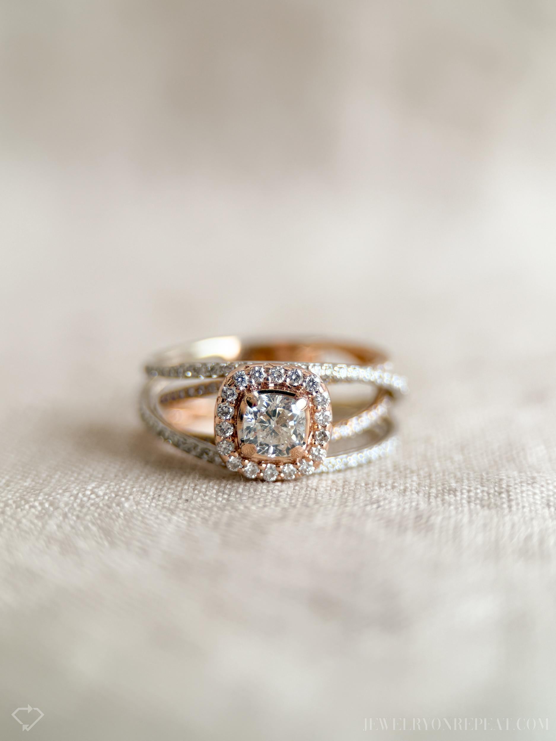 Vintage Diamond Halo Engagement Ring in 14k Rose and White Gold, Retro Jewelry from the 1990s - Timeless, Sustainable, @JewelryOnRepeat