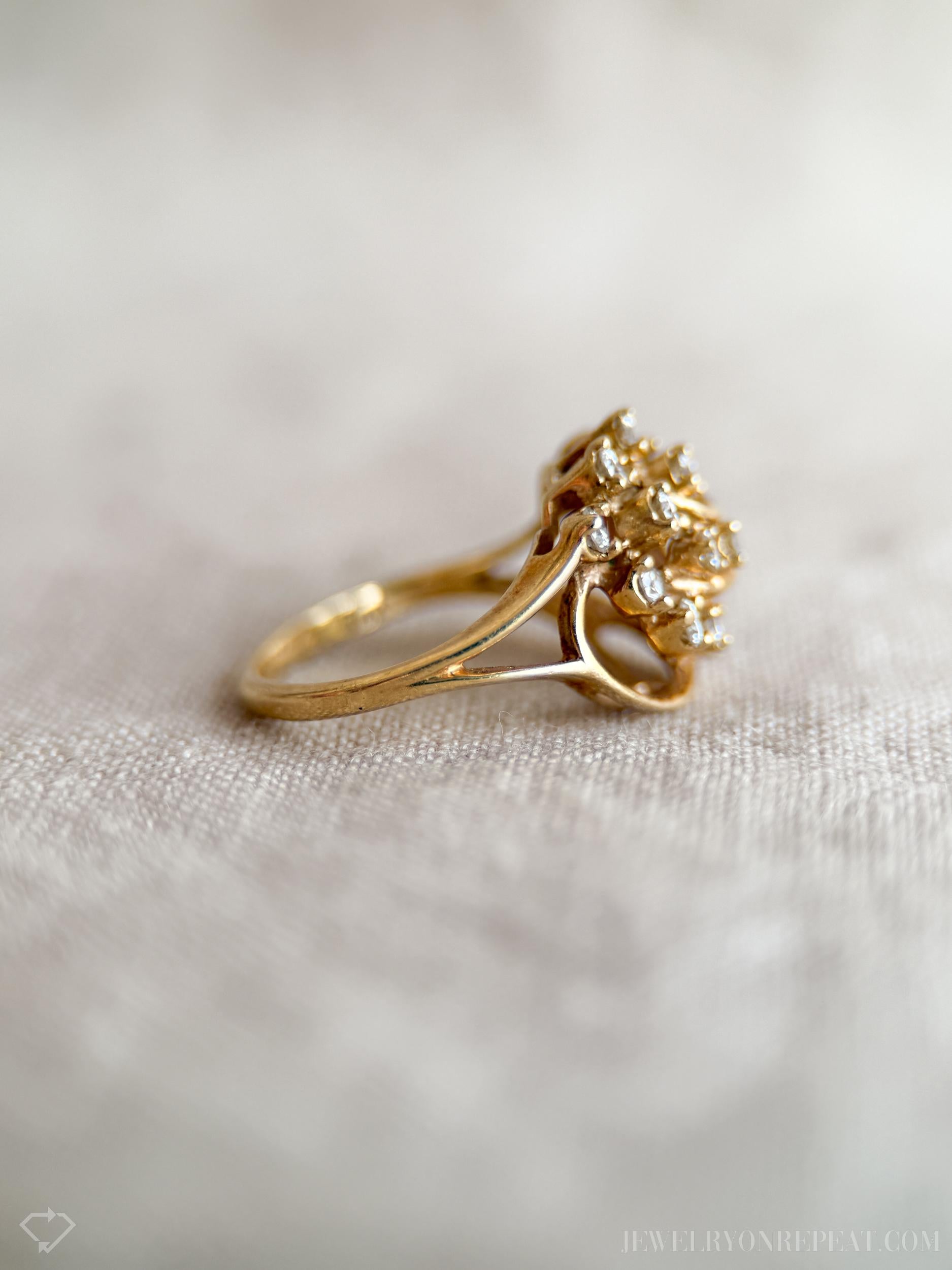 Vintage Diamond Cluster Ring in 14k Gold, Vintage Jewelry from the 1990s - Timeless, Sustainable, @JewelryOnRepeat