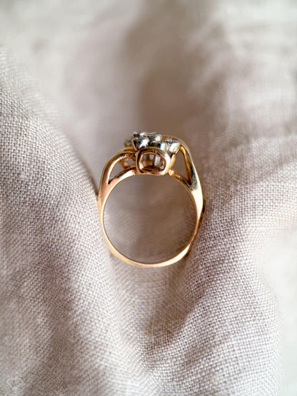 Vintage 1990s Diamond Engagement Ring, 14k Gold Cluster Style Ring, Unique Bridal Jewelry